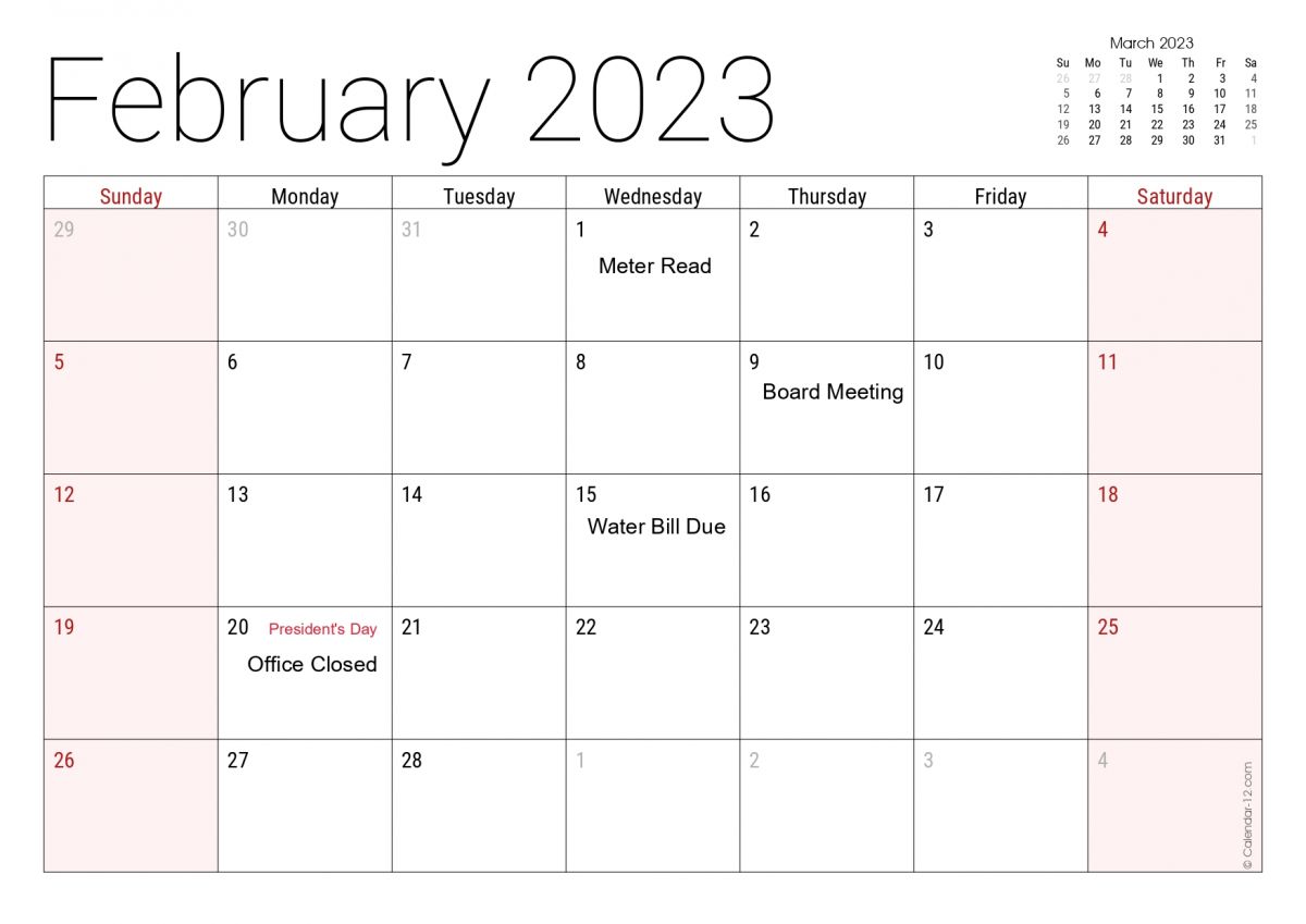 Feb. '23 Calendar